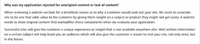 Amazon affiliate program requirements example: Original content